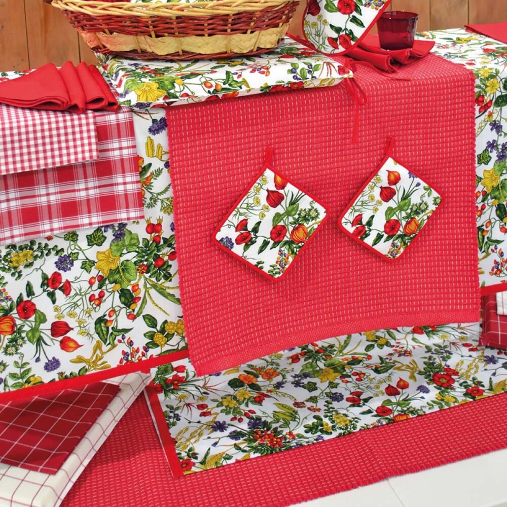 Tovaglia in cotone rivestito con volant a quadretti: rosso e bianco + 3 colori, tovaglia personalizzata in stile rustico - Italia