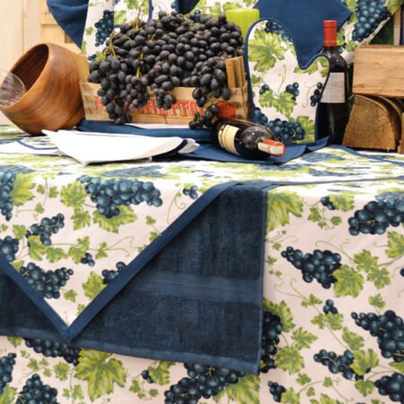 Bottaro Tovaglia In Puro Cotone Mercerizzato Art. Vite Blu