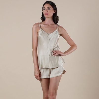 Pigiama Donna Invernale MaryHome 100% Cotone Interlock: Maglia Panna Con Taschino Orsetto + Pantalone Scozzese Con Polsini - 2
