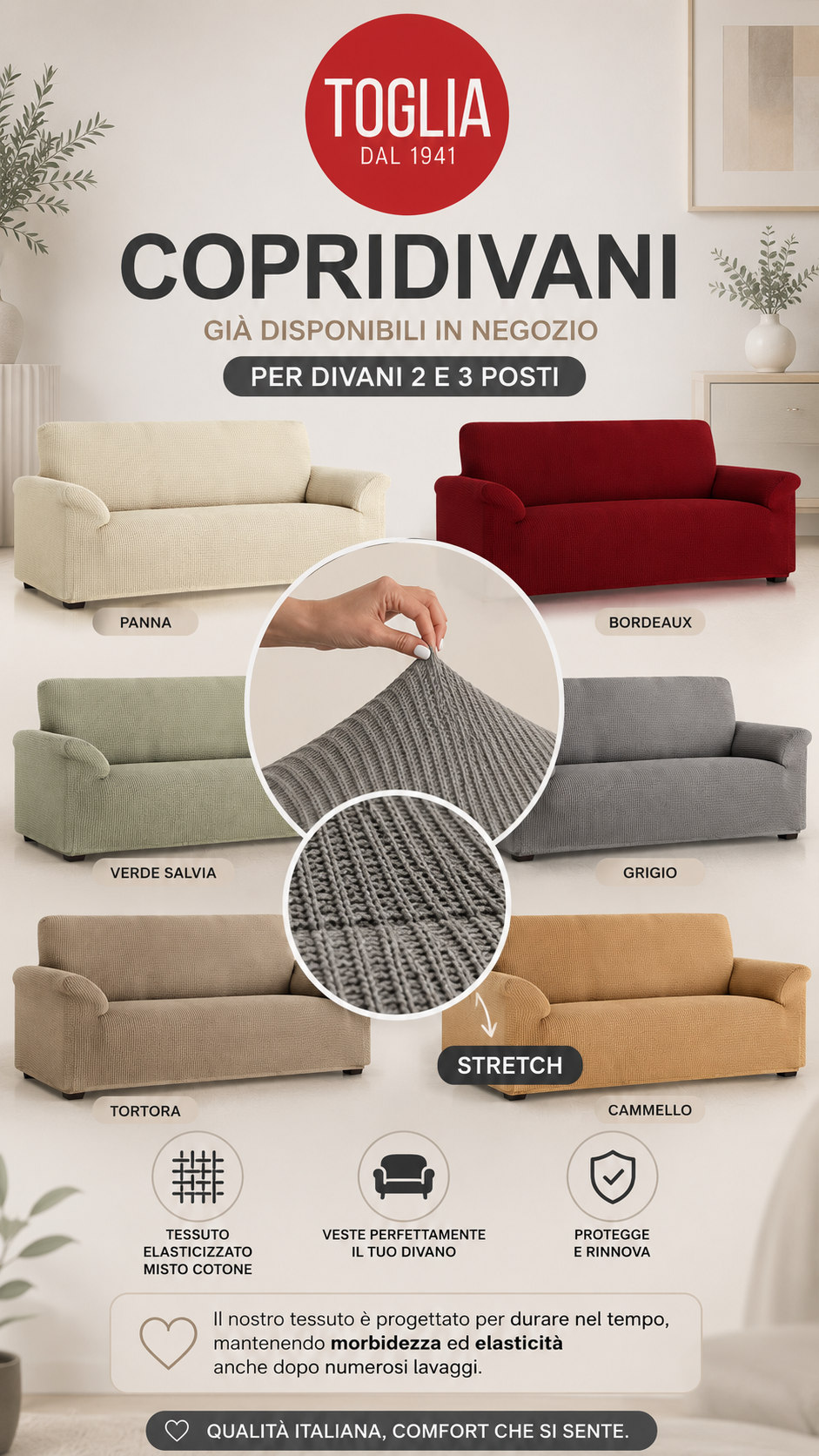 Belmarti Copridivano 3 Posti Stretch Bali – Tessuto Multi Elastico Jacquard con Tecnologia Pattern Fit - immagine 10