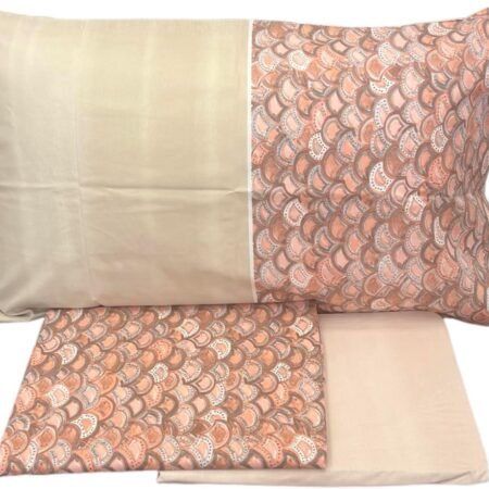BASSETTI Completo Lenzuola Singole Una Piazza Con Doppie Federe In puro Cotone 100% cm 90x200 BOW BEIGE ROSATO