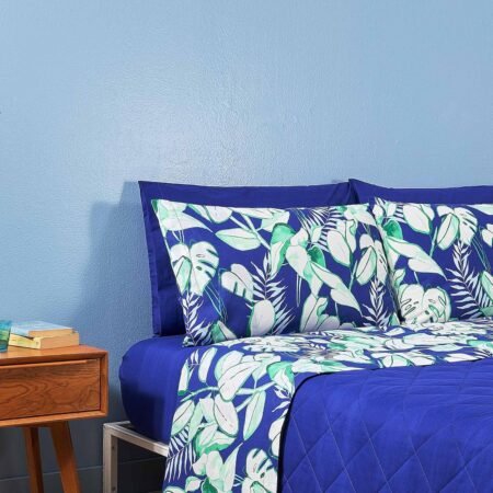 BASSETTI Completo Lenzuola Singole Una Piazza Con Doppie Federe In puro Cotone 100% cm 90x200 TROPICALE BLU