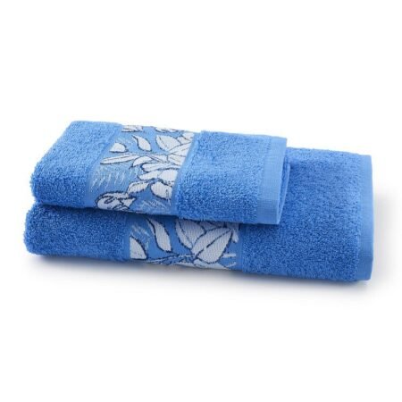 BASSETTI - Set Asciugamano Viso + Ospite in puro cotone idrofilo TROPICALE AZZURRO