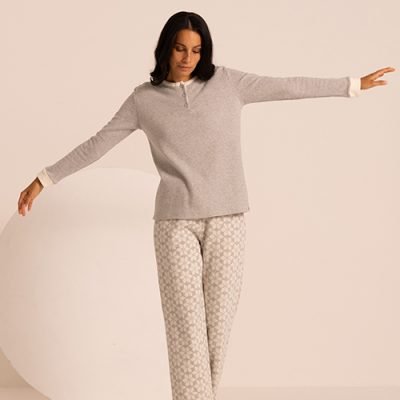 RAGNO Pigiama Donna Caldo Cotone Interlock Invernale Collo Serafino Polsino Sia alla Maglia Che Il Pantalone Articolo DN94NQ, A95 Lavander Fog, Taglia 42