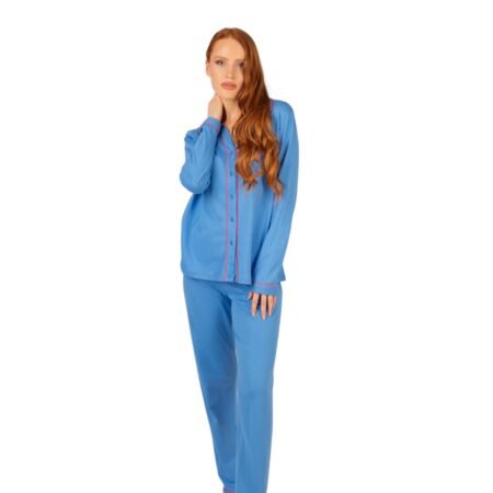 Brilliamo Linclalor Pigiama Donna Estivo Manica Lunga in 100% Cotone Serie BR471506 Turchese