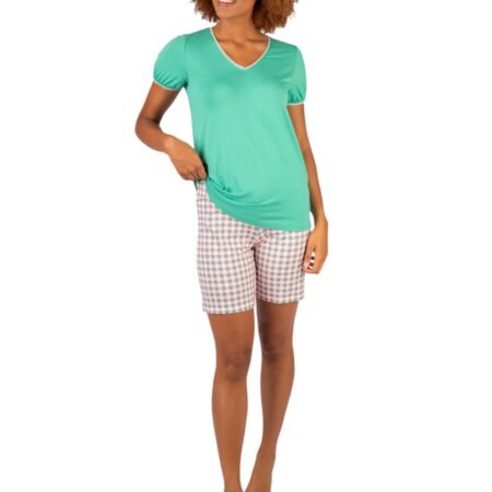 Brilliamo Linclalor Pigiama Donna Estivo in 100% Cotone Serie BR402084 Verde Giada