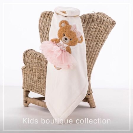 Copertina Lettino In Pile Con Applicazione Orsetto cm 105x150 Art. MY PRINCESS 6B25617 (PANNA)