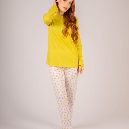 Linclalor Pigiama Donna Estivo Manica Lunga in 100% Cotone Serie BR475247 (Acido)