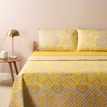 Bassetti Granfoulard Copriletto Trapuntato Matrimoniale Cotone 100% cm 265x255 Art. Indian Roses Limone