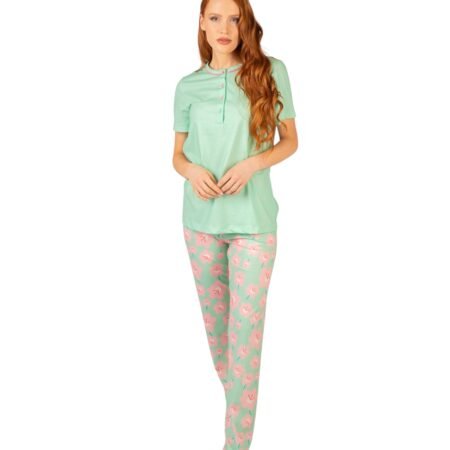 Brilliamo Pigiama Donna Estivo in 100% Cotone Serie BR475199 Fantasia Verde Acqua