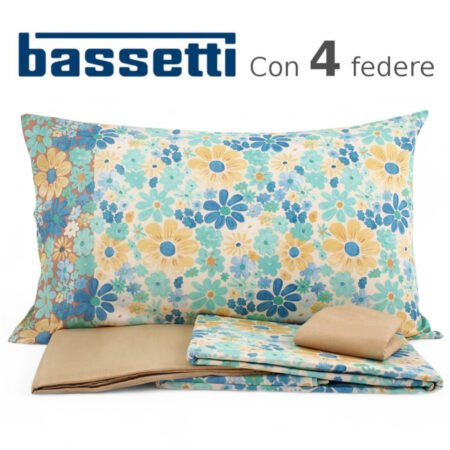 BASSETTI Completo Lenzuola Matrimoniale Due Piazze Con Doppie Federe (4) 100% Cotone cm 175x200 Art. Seventy Fire Beige