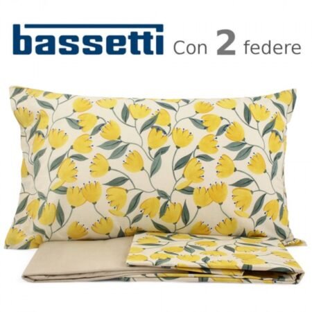 BASSETTI Completo Lenzuola Singole Una Piazza Con Doppie Federe In puro Cotone 100% cm 90x200 Art. Bluebell Giallo
