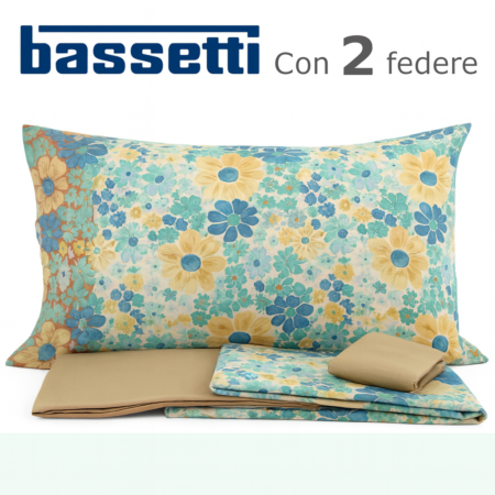 BASSETTI Completo Lenzuola Singole Una Piazza Con Doppie Federe In puro Cotone 100% cm 90x200 Art. Seventy Five Beige