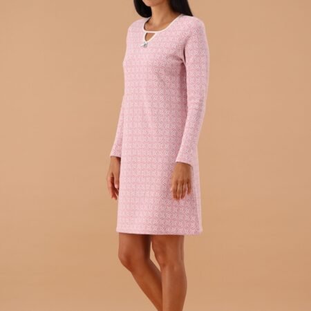 Camicia da Notte Donna Invernale MaryPlaid – Rosa Cipria – Punto Milano 50% Cotone 50% Poliestere – Scollo a Goccia con Fiocco – Manica Lunga – Made in Italy Art. 6F45047