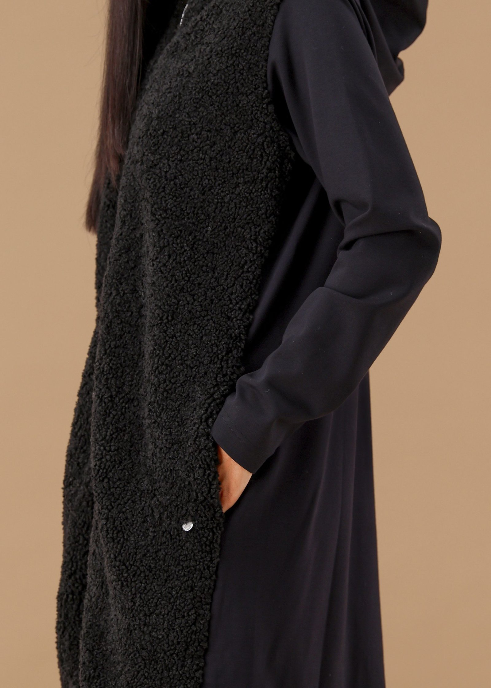 maryplaid Vestaglia Donna Invernale Manica Lunga Cappuccio, Tasche e Davanti in Pile Bouclé – Tessuto Tecnico - immagine 3
