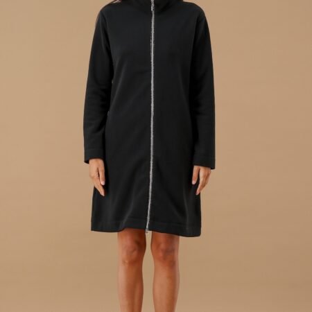 MaryPlaid - Vestaglia Donna in Pile Nero con Bordo Maculato Zip Frontale – Art. 6V84212