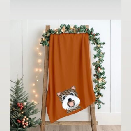 Zambaiti Plaid in Pile – Caldo e Morbido – Applicazione Ricamata in Rilievo cm 150x180 Art. Cagnolino Arancio