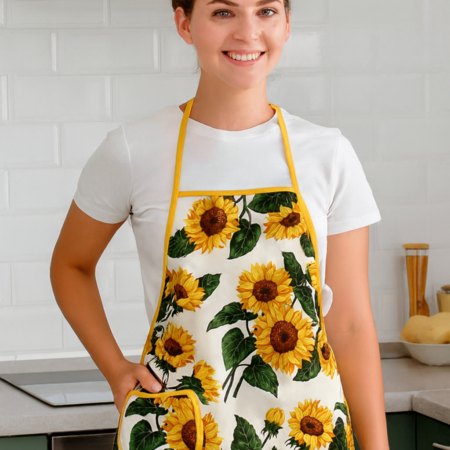 Grembiule da Cucina in Puro Cotone Mercerizzato 100% – Qualità Artigianale Italiana – Taglia Unica (GIRASOLI)