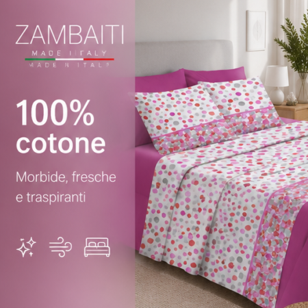 Zambaiti Completo Lenzuola Singolo 100% Cotone Made in Italy Art. Switch POIS FUCSIA