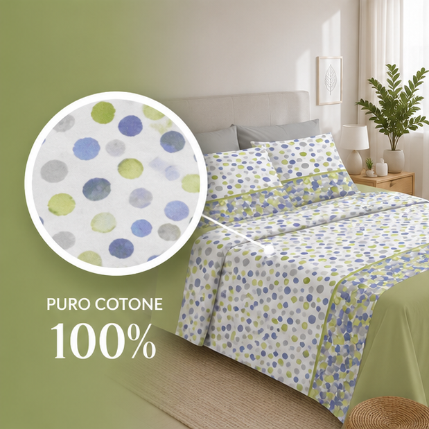 Zambaiti Completo Lenzuola Singolo 100% Cotone Made in Italy Art. Switch POIS VERDE - immagine 3