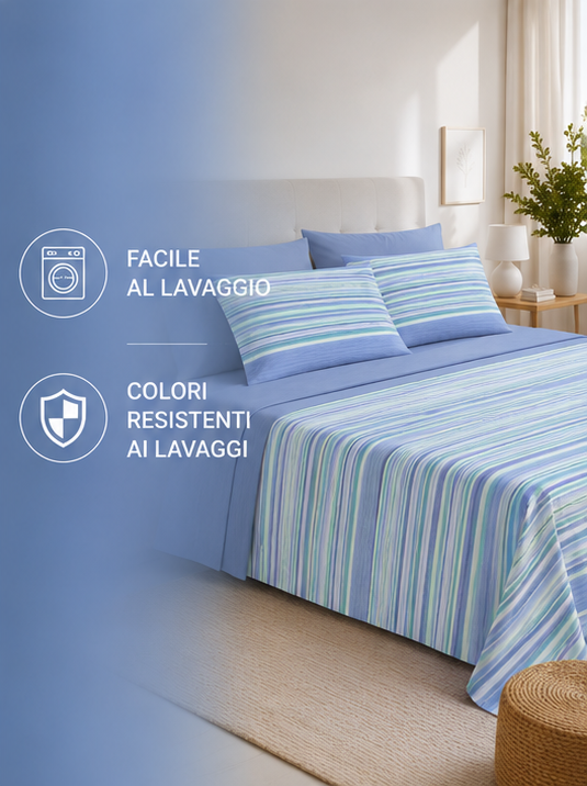Zambaiti Completo Lenzuola Singolo 100% Cotone Made in Italy Art. Switch RIGA CELESTE - immagine 4