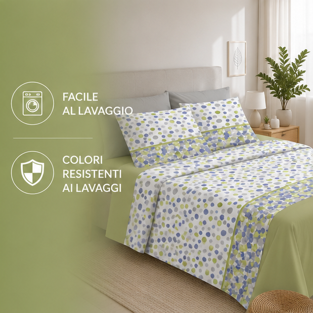Zambaiti Completo Lenzuola Singolo 100% Cotone Made in Italy Art. Switch POIS VERDE - immagine 4