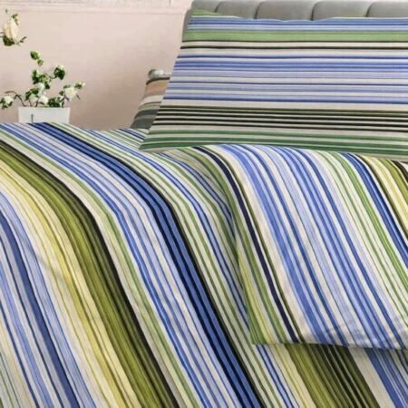 Zambaiti Completo Lenzuola Singolo 100% Cotone Made in Italy Art. RIGHE VERDI