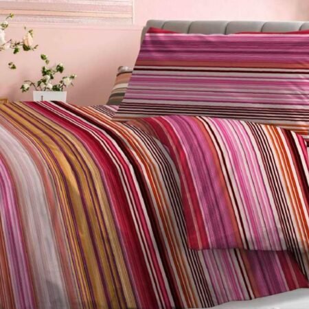 Zambaiti Completo Lenzuola Singolo 100% Cotone Made in Italy Art. RIGHE ROSA