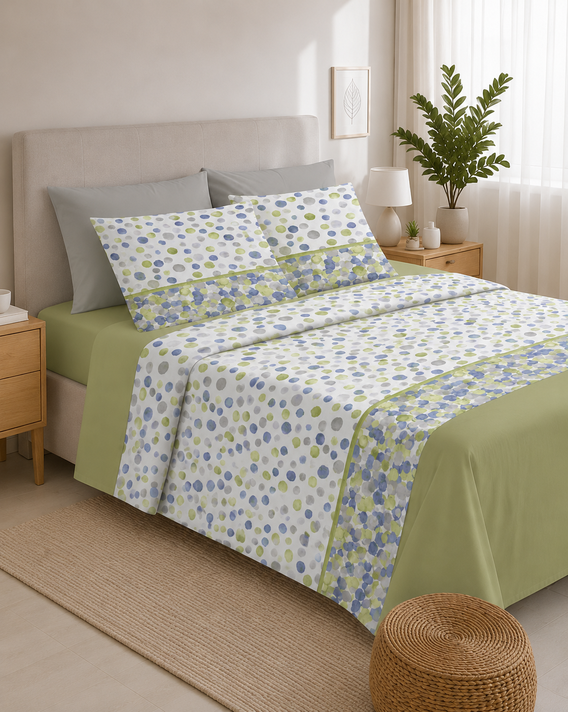 Zambaiti Completo Lenzuola Singolo 100% Cotone Made in Italy Art. Switch POIS VERDE - immagine 5