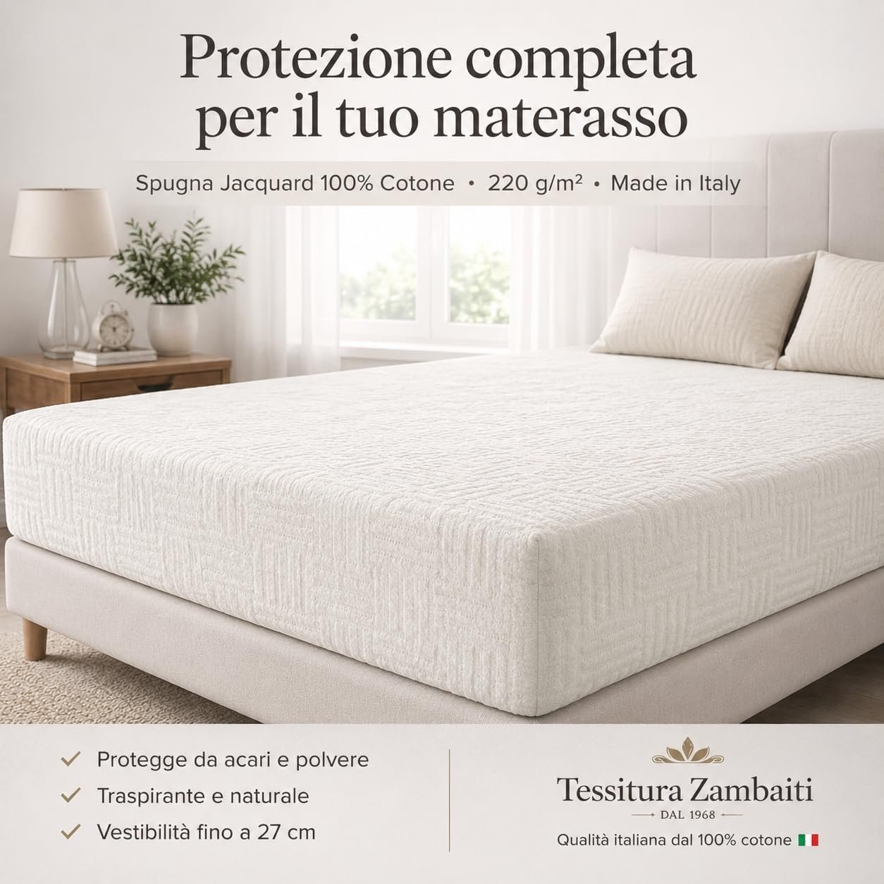 ZAMBAITI Coprimaterasso Elasticizzato In Spugna Jacquard Con Angoli Art. Speedy