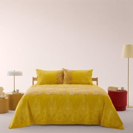Bassetti Granfoulard Completo Letto Matrimoniale Copriletto Lenzuola Puro Cotone Lenzuolo Sopra + Sotto con Angoli Maxi + 2 Federe (MONNALISA SOLE)