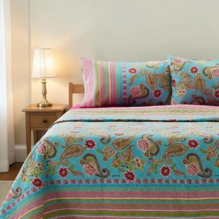 Bassetti Granfoulard Completo Letto Matrimoniale Copriletto Lenzuola Puro Cotone Lenzuolo Sopra + Sotto con Angoli Maxi + 2 Federe (RAPALLO TURCHESE)