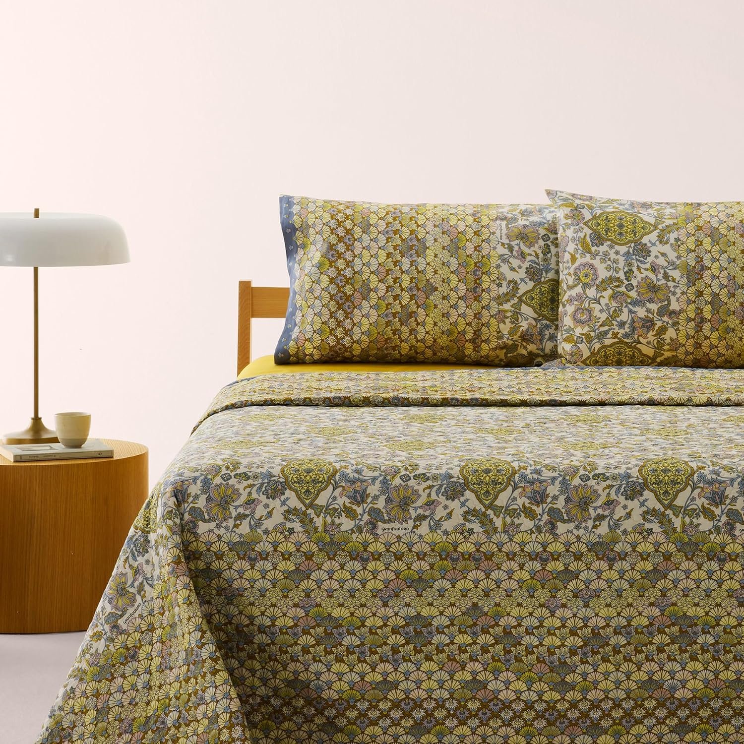 Bassetti Granfoulard Completo Letto Matrimoniale Lenzuola Raso di Puro Cotone Lenzuolo Sopra + Sotto con Angoli Maxi + 2 Federe (TIGULLIO PASTELLO)