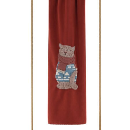 Coperta Plaid Morbidissimo Con Ricamo e Applicazioni Per Divano, Letto cm 160x180 (COLLEZIONE INVERNO 2026-2027) (GATTO MATTONE)