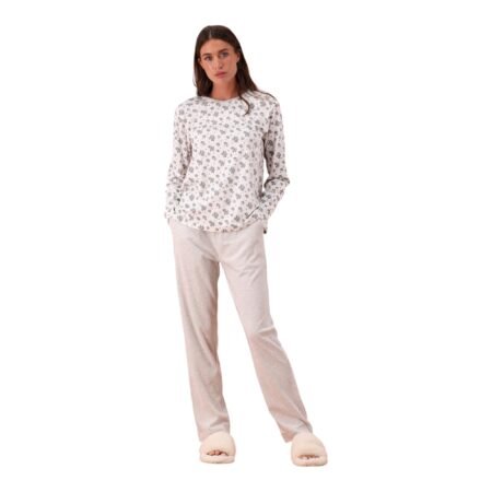Pigiama Donna Invernale in Puro Cotone 100% – Completo Manica Lunga e Pantalone Lungo – Morbido, Confortevole e Traspirante – Fantasia Floreale - Art. 6P8603039