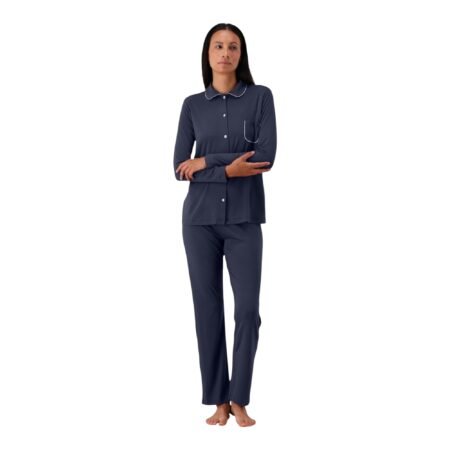 Pigiama Donna Estivo Viscosa – Completo Due Pezzi Leggero e Morbido, Manica Lunga, Bottoncini Frontali, Traspirante -Art. 6P86500
