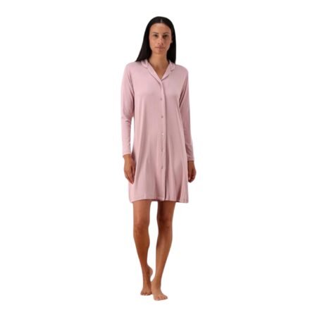 Camicia da Notte in Morbida Viscosa – Leggera a Maniche Lunghe, Stile Classico con Bottoni – Loungewear Elegante e Confortevole Art. 6F46501 Rosa Cipria