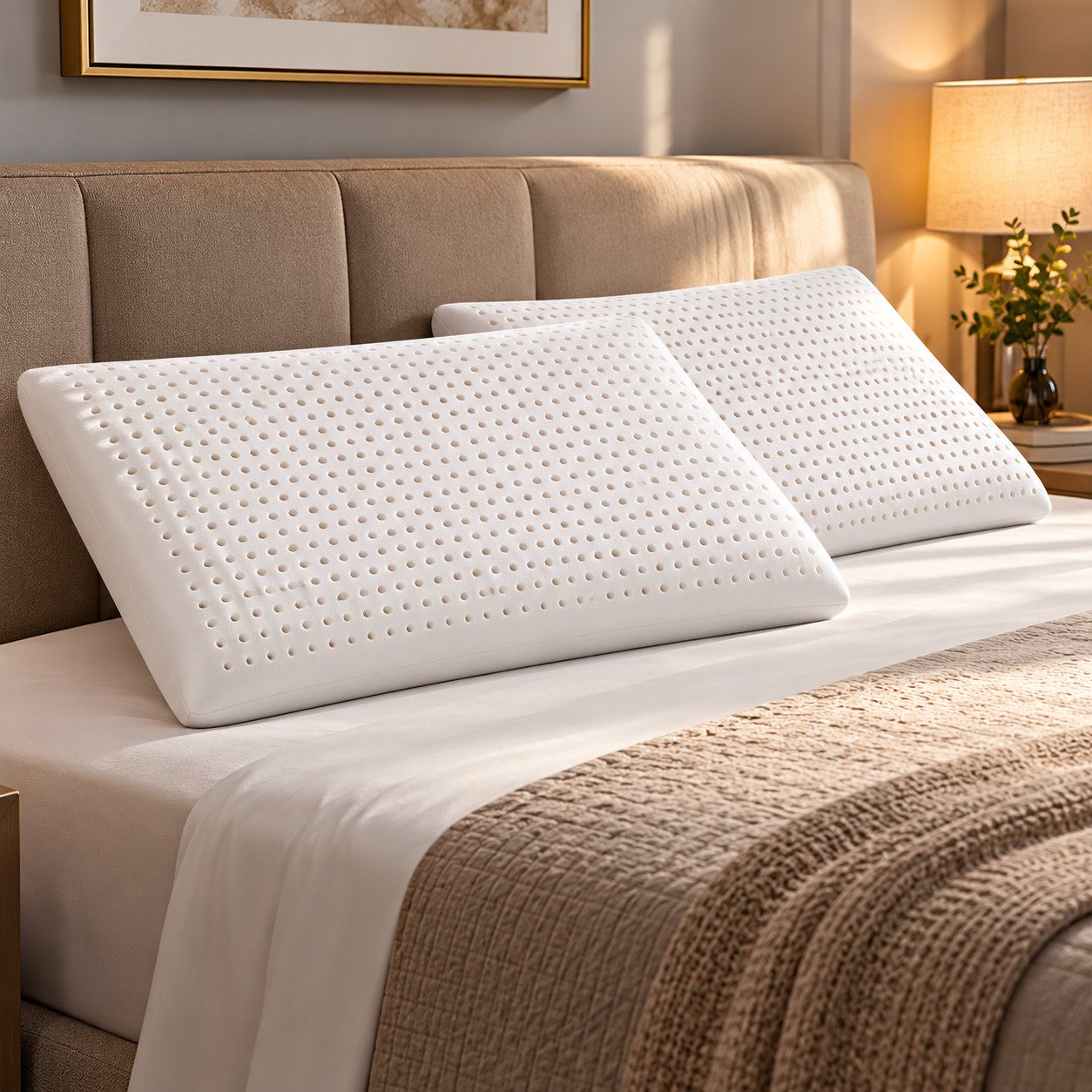 Cuscini ergonomici perforati su letto elegante