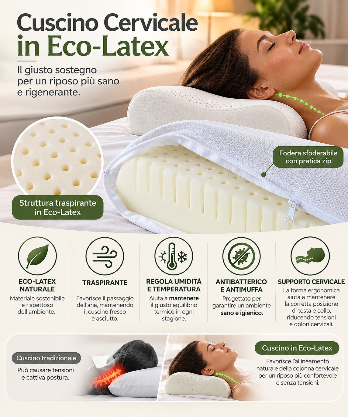 Cuscino Cervicale in Eco-Latex