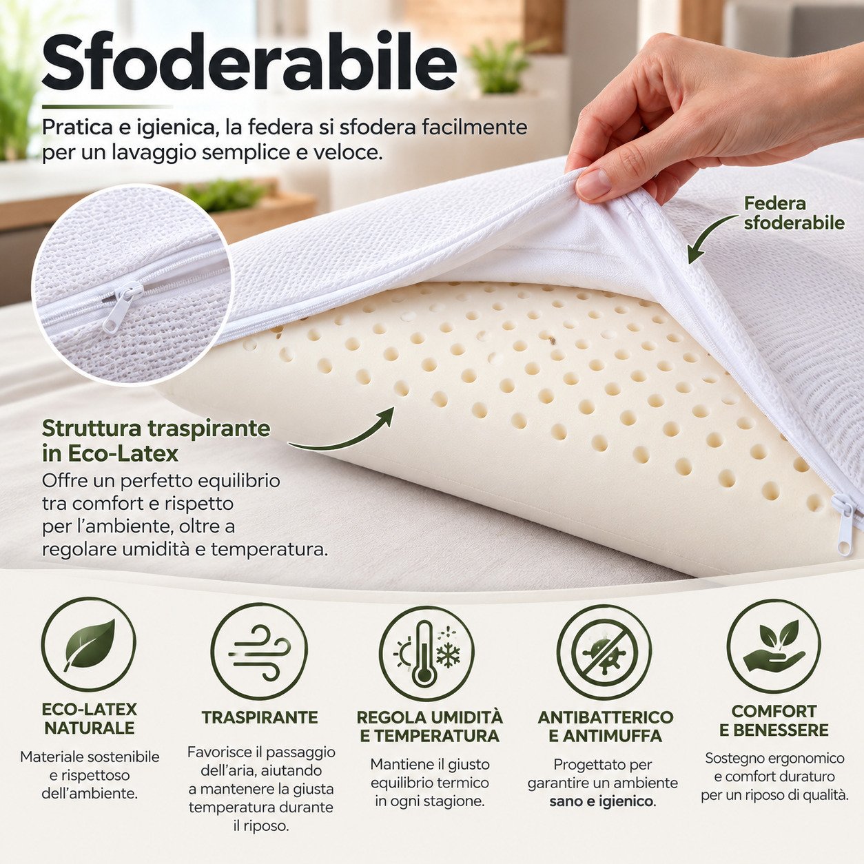 Cuscino in Eco-Latex Sfoderabile